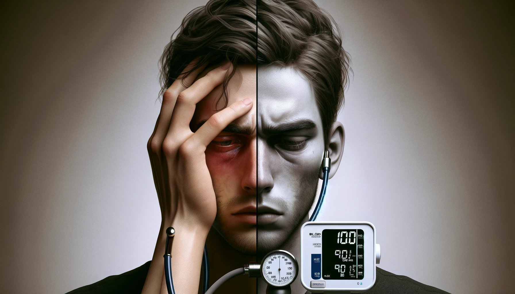 Mężczyzna wstaje z łóżka chwyta się za głowę z zawrotami od spadku ciśnienia